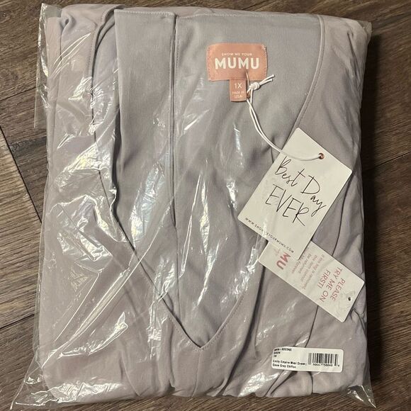 Show Me Your Mumu Emily Empire Maxi Dress in Dove Grey Chiffon. Size 1X. NWT! - Picture 7 of 14